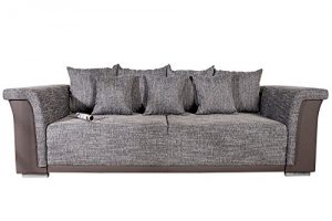 Design Big XL Sofa BELLINA hellgrau Strukturstoff charcoal Schlaffunktion Federkern