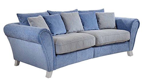 Cavadore 514 Big Sofa Calianne, 257 x 85 x 120 cm, Spectra weiß / blau, Martha hellblau