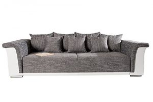 Design Big XL Sofa BELLINA hellgrau Strukturstoff weiß Schlaffunktion Federkern