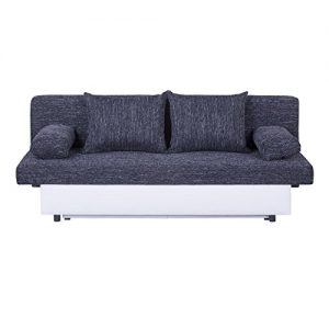 Schlafsofa Schlafcouch Sofa ZOE 2-Sitzer, in schwarz mit Bettkasten und Kissen, Kunstlederbezug und Strukturstoff