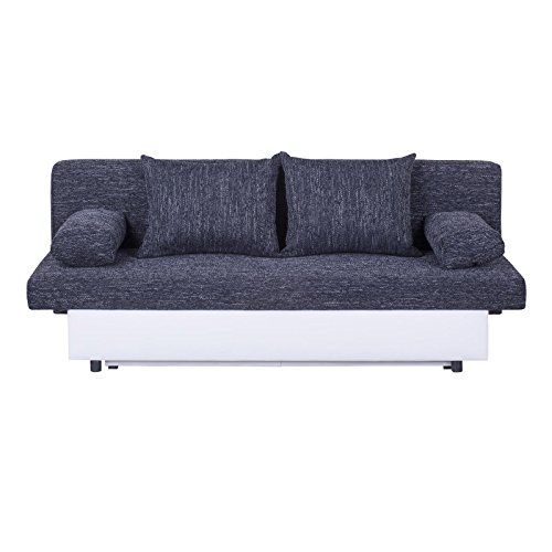 Schlafsofa Schlafcouch Sofa ZOE 2-Sitzer, in schwarz mit Bettkasten und Kissen, Kunstlederbezug und Strukturstoff