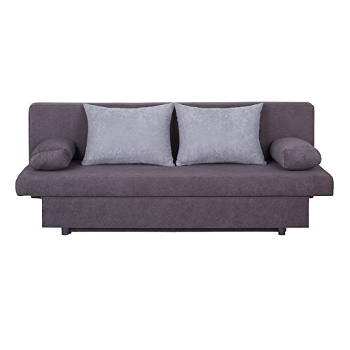 Schlafsofa Schlafcouch 2-Sitzer Sofa ZOE, anthrazit/hellgrau, mit Bettkasten und Kissen, Microfaserbezug