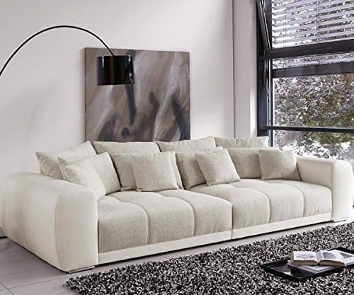 Bigsofa Valeska Grau Weiss Couch 310 x 135 cm mit 12 Kissen Big-Sofa