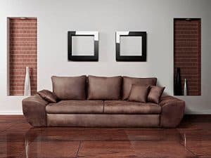 Big Sofa mit Schlaffunktion und Bettkasten im Vintage Look braun . Rückenecht bezogen mit Wellenfederpolsterung, Maße: B/H/T ca. 272/90/96 cm