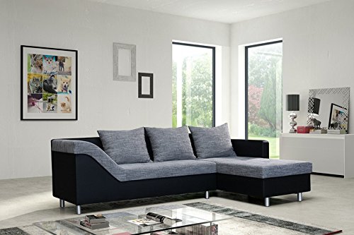 Sofa Couch Ecksofa Eckcouch Sofagarnitur in schwarz / hellgrau - Lissabon 1- R