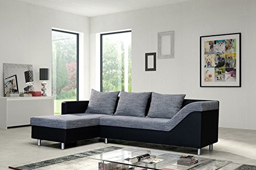 Sofa Couch Ecksofa Eckcouch Sofagarnitur in schwarz / hellgrau - Lissabon 1- L